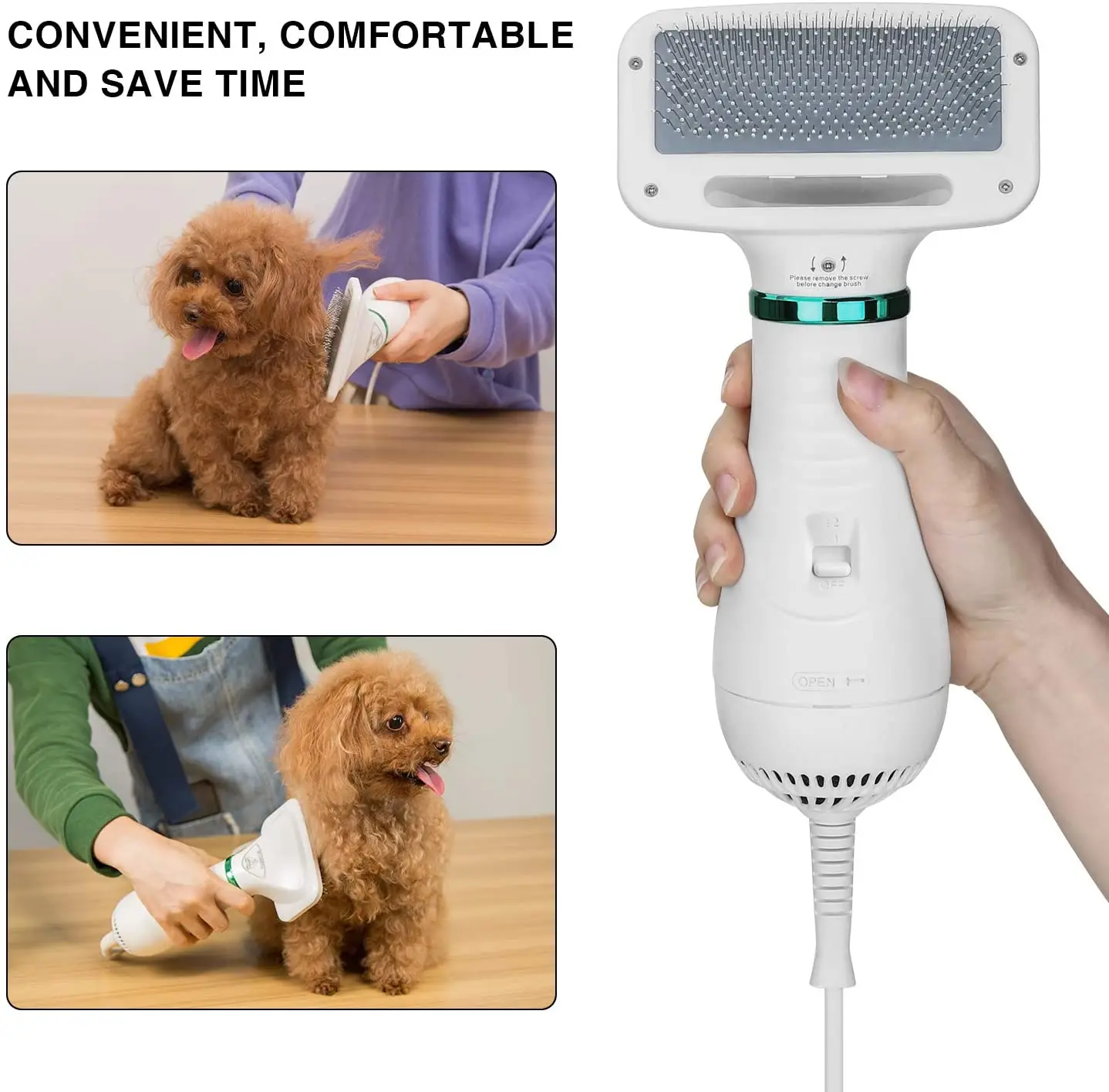 
dog dryer Pet Hair Dryer, Quiet, 2 Heat Settings & Portable Dog Dryer with Slicker Brush 