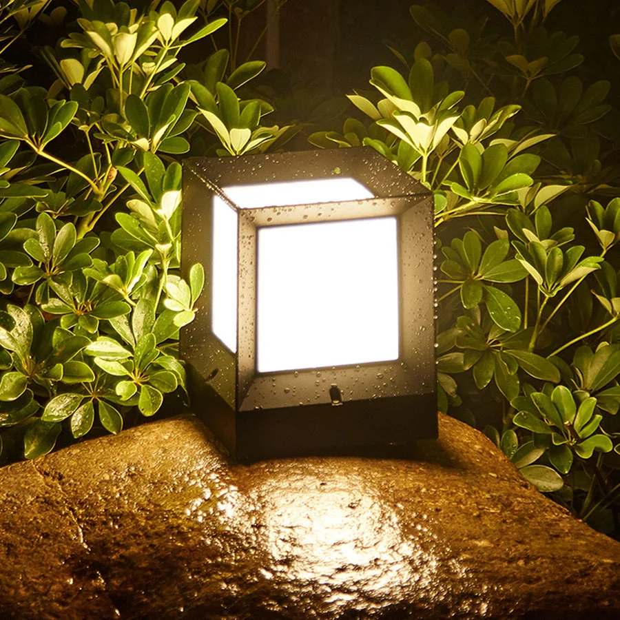 Outdoor Waterproof LED Solar Gate Light SMD E27 Square Column Main Gate Pillar Light