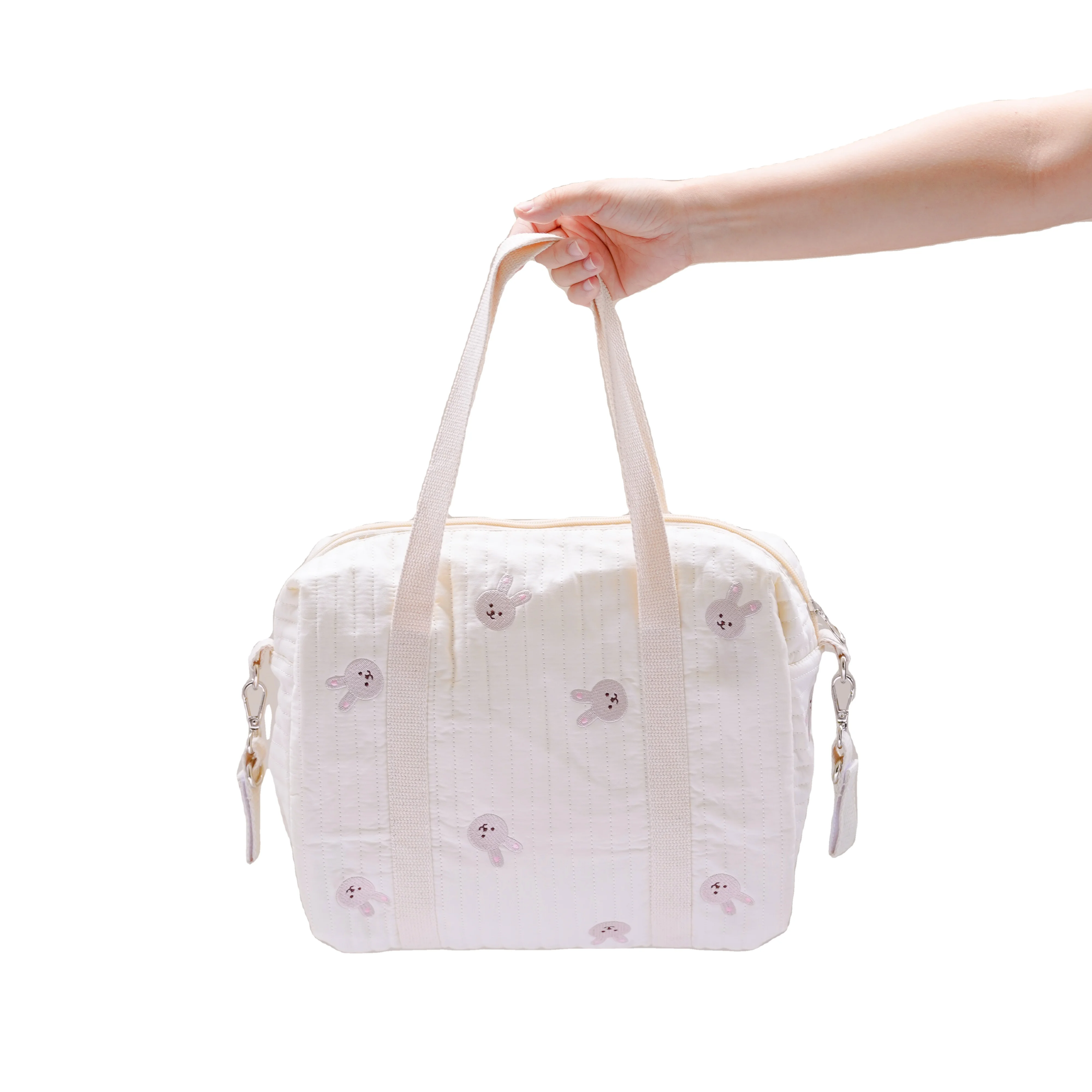 Korean Style  Mommy Single Shoulder Bag Zipper Embroidery Cute Bear Print Creamy Color Mom Bag Outing Baby Stroller Diaper Bags