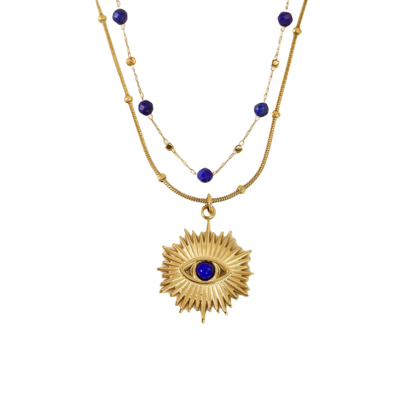 Lapis Turquoise Eye Pendant Necklace Stainless Steel 14K Gold Plated Nature Stone Fashion Jewelry Wholesale