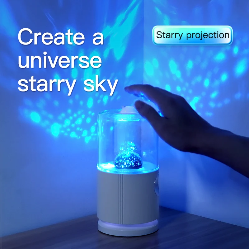 Mini Rechargeable Projection Rotation Air Humidifier With Colored Lights For Office And Bedroom