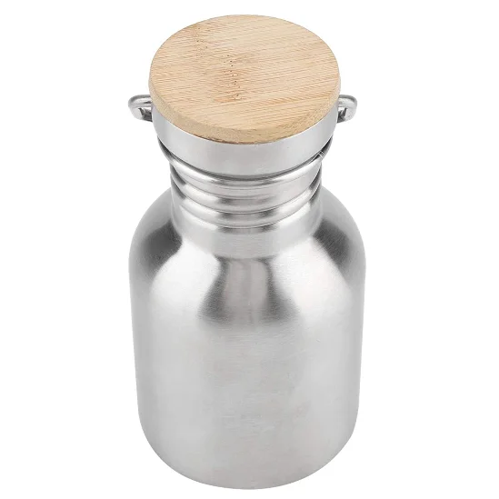 Hot sale customized branded logo sport drink bottle  single wall stainless steel water bottle with bamboo lid