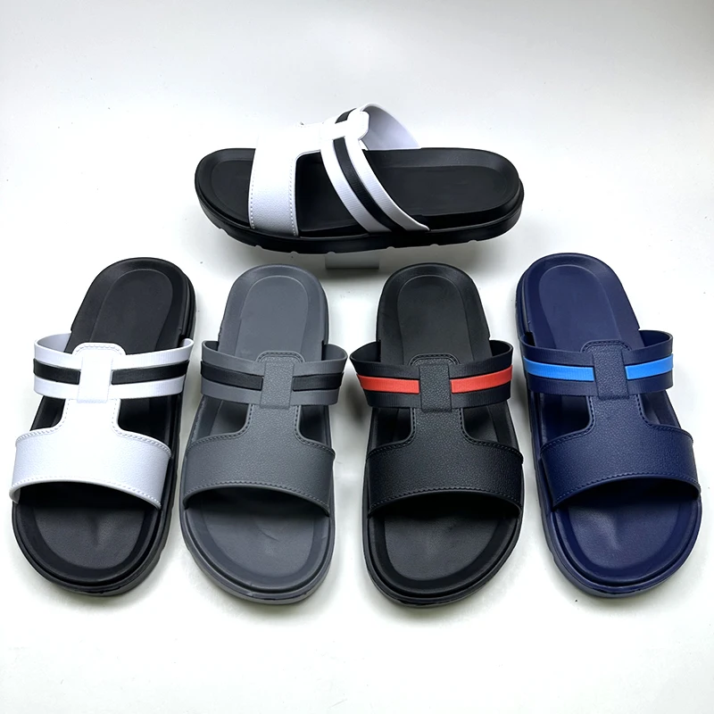 New Summer Men Slides Couple Pu Casual Flats Shoes Beach Slippers EVA Custom Slide With Logo Slippers For Men Sports Slippers