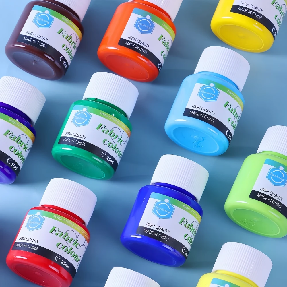 Keep Smiling 12 Color 25ml Non-Toxic Artist Painting Fabric Permanent Paint Set for Clothes Painting