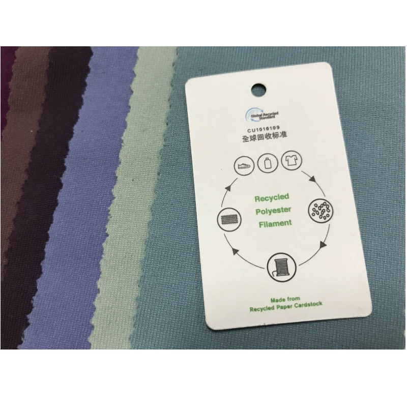 Eco-friendly recycled t shirts leggings swimwear fabric made from recycled plastic bottles rpet repreve pet polyester fabric