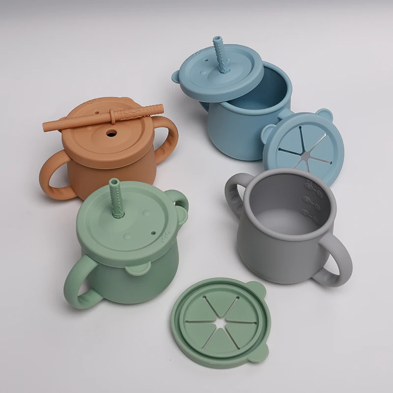 Super September Baby Silicone Training Sippy Cups with lids Food Grade BPA Free Eco-friendly Snack Silicone Toddler Straw Cup