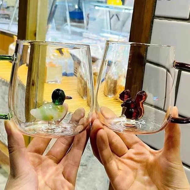 Custom 3d Glass Plant Color Inner Cup Tea Cup Beer Mug Three-dimensional Cartoon Animal Pure Handicraft Drinking Glass