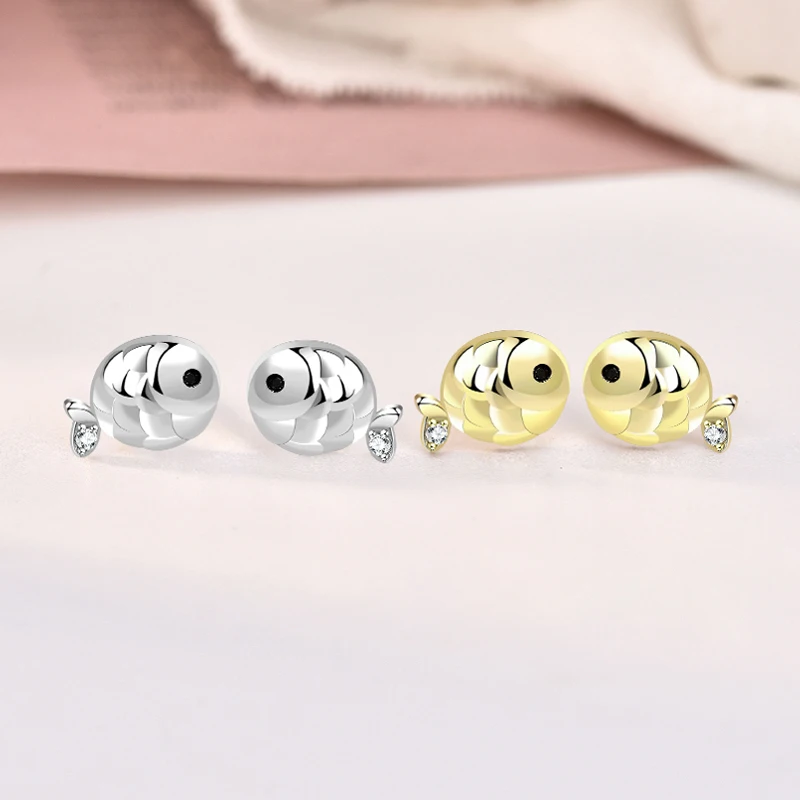 Factory Wholesale S925 Sterling Silver Rhodium Plated Pendant Gemstone Lovely Little Fish Stud Earrings for Girls Party Gift