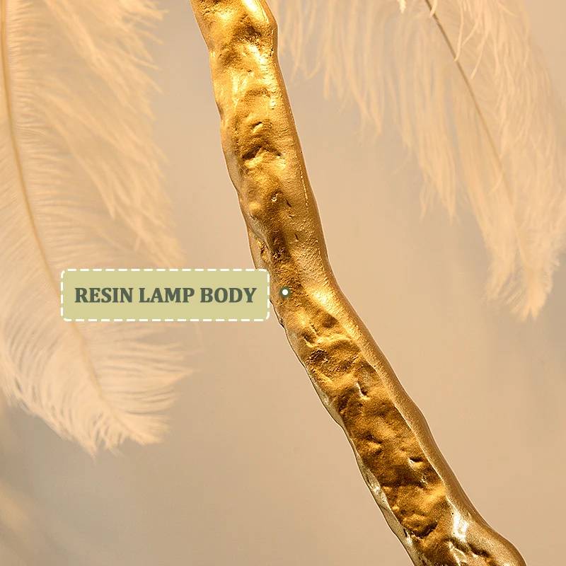 Современный роскошный Напольный СВЕТОДИОДНЫЙ светильник в скандинавском стиле с деревянными ветвями, медными страусиными перьями из смолы