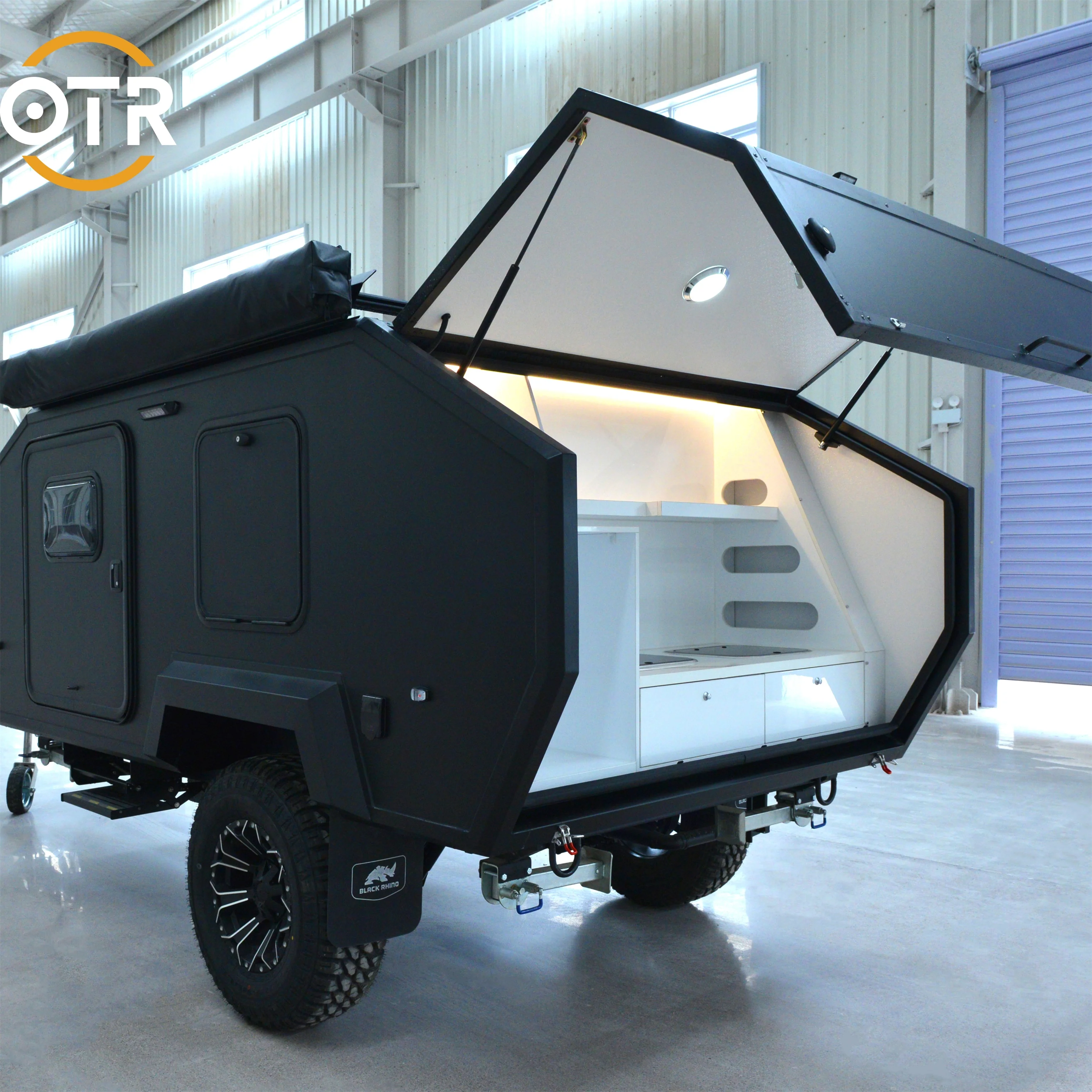 OTR small camping solar trailer fiberglass for a car tent flat portable travel trailers black off road coffee trailers house