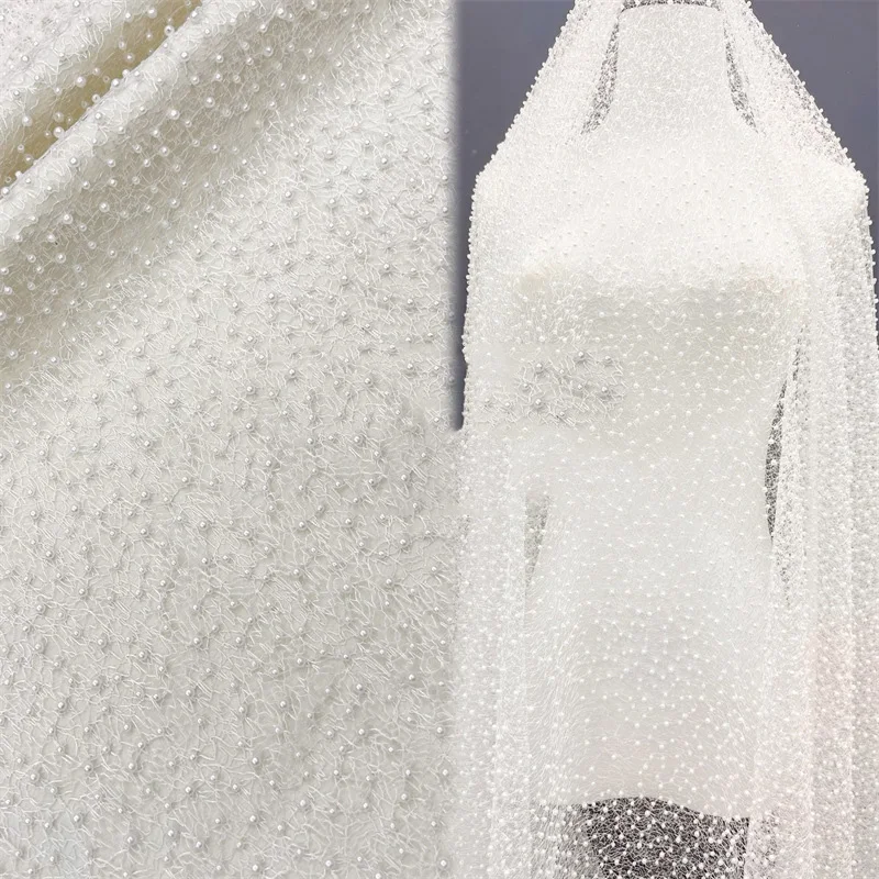 High Manufacturer Lace Tape Material Ruffles Beaded Flower Head Band Applique Mesh Pearl Lace