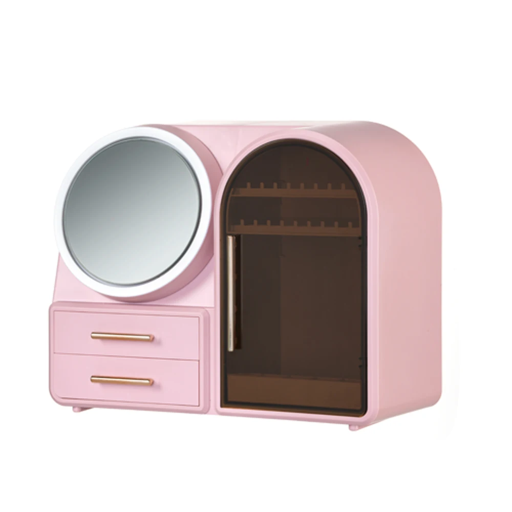 
Cosmetic Display Case With Rotatable Mirror And Fan And LED Light Cosmetics storage display rack with drawer 