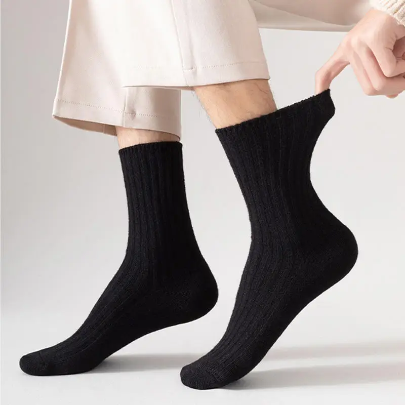 2023 New Solid Color Knitted Cashmere Business Socks Mens Thick Warm Winter Wool Socks