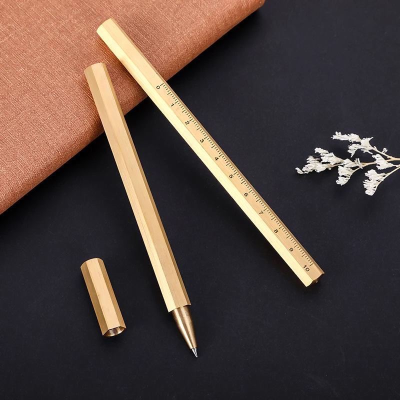 Copper Brass Pen New Year Gifts Hexagon Brass Pen Bolt Action Minimalist Nordic Style Hexagonal Ballpoint Brass Ball Pen