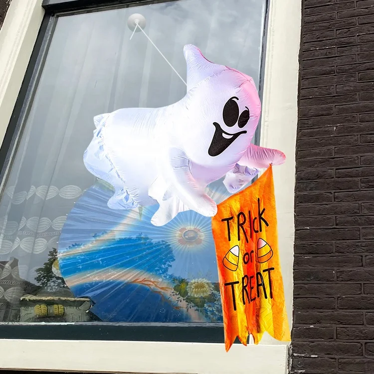 3.5FT Halloween Inflatables Flying Scray Ghost Broke Out from Window with banner Outdoor Inflatable Toys for Home Window Decor