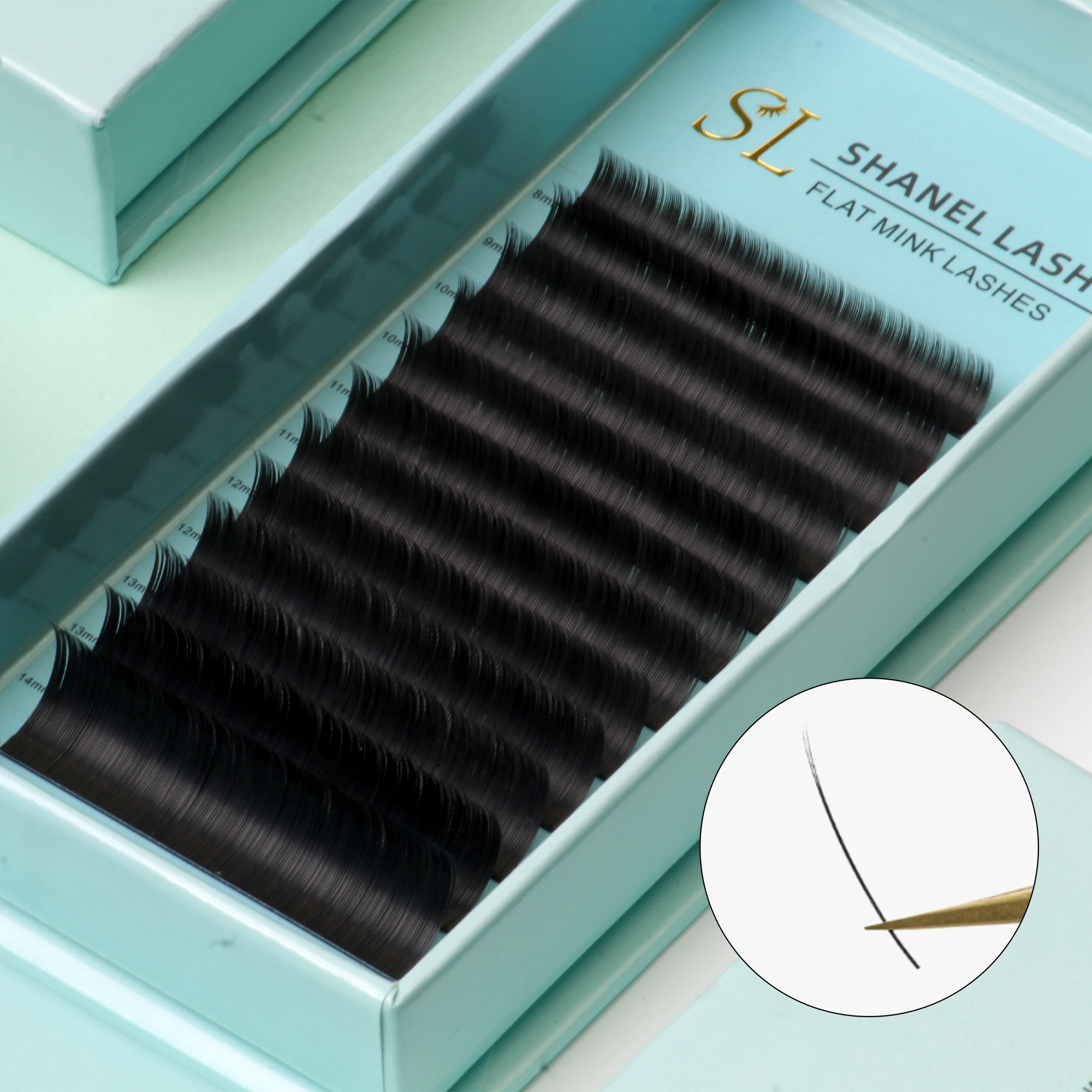 Factory Eyelash Extension Private Label Custom Split Tips Ellipse Flat Shape False Lashes Grey Black Korean Pbt Fiber 0.15 0.20