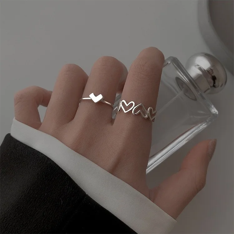Lateefah Simple Trendy Exquisite Open Skeleton Heart Shape Adjustable Women Jewelry Alloy Ring Set