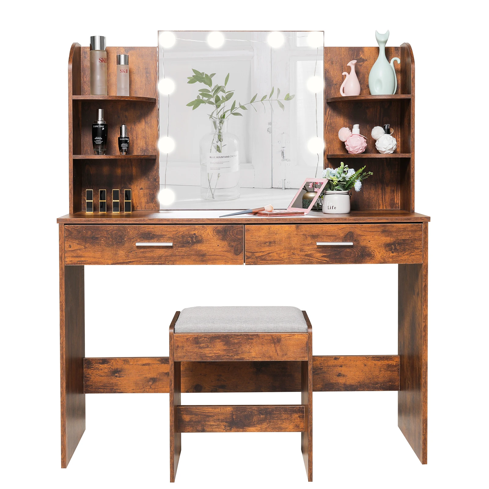 Bedroom Board Bluetooth Mirror Light Blue Furniture Black Wood Dressing Photo Dresser Chair White Brown Makeup Vanity Table Set