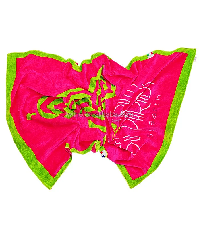 Wholesale 100% cotton terry custom pink pear pattern yarn dyed jacquard beach towel