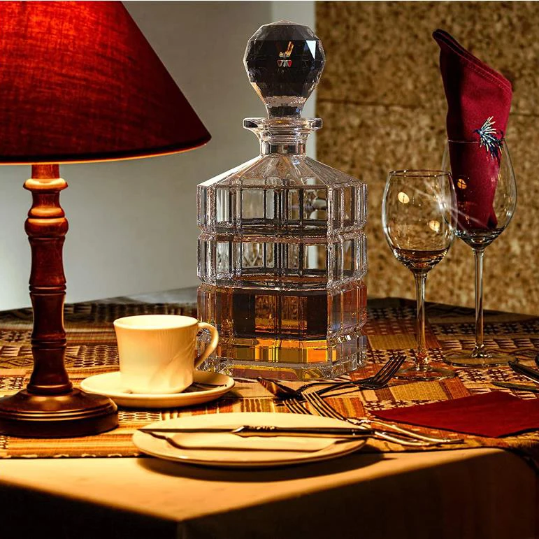 Wholesale Octagon 900ml Glass Wine Bottles Transparent Glass Wine Bottle With Ball Stopper