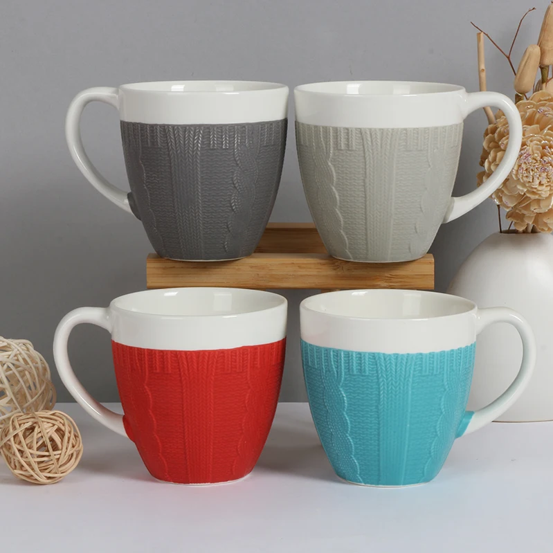 Factory price embossed ceramic under glazed colorful individual office novelty coffee cup travel milk mug