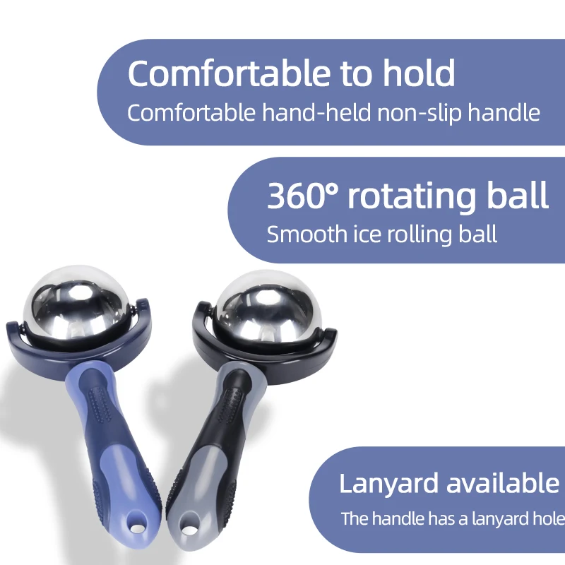 customization Hand-held Stainless Steel Ice Roller Massager With Handle Relaxes Muscle pain Cold Physiotherapy Massage Ball