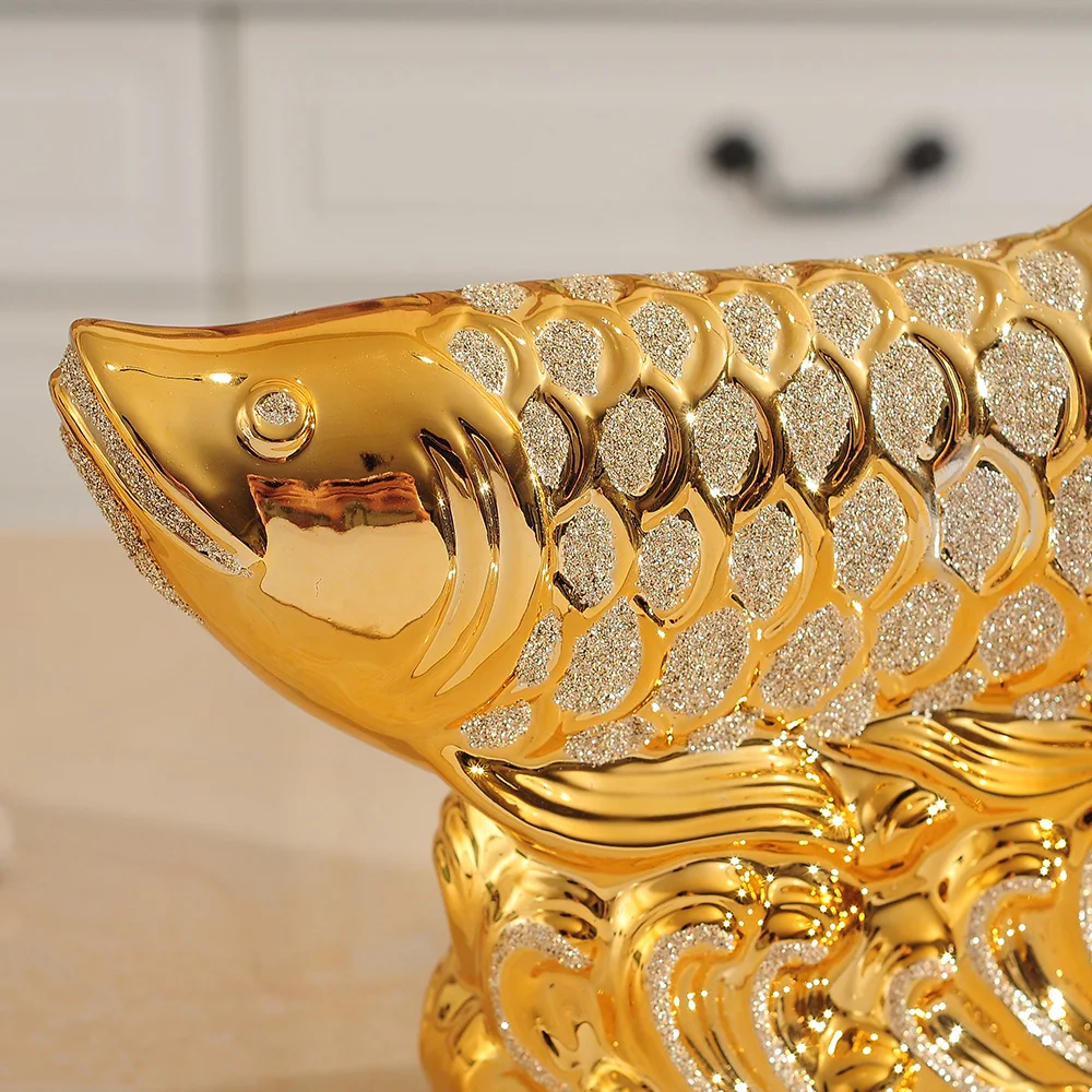 Creative Home Decorations Golden Arowana Ceramic Sculptures for Living Room Desktop Decorations