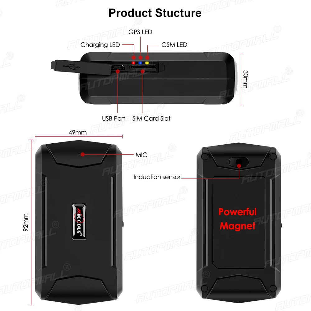 MiCODUS ML500 5000 мАч автомобильный локатор в реальном времени датчик температуры магнитный GPS-трекер голосовой мониторинг устройство отслеживания GPS-активов