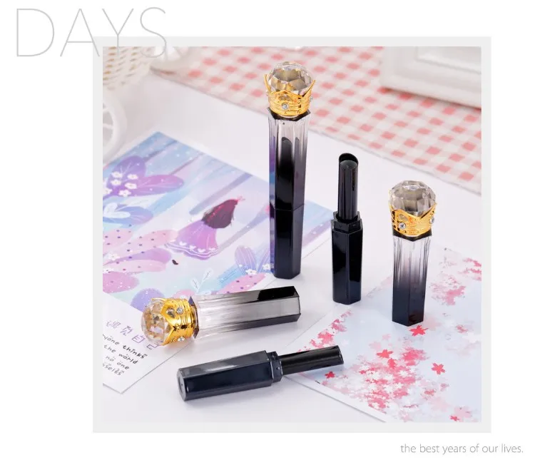 gradient black Octagonal glitter unique plastic luxury empty crown lipstick container tube