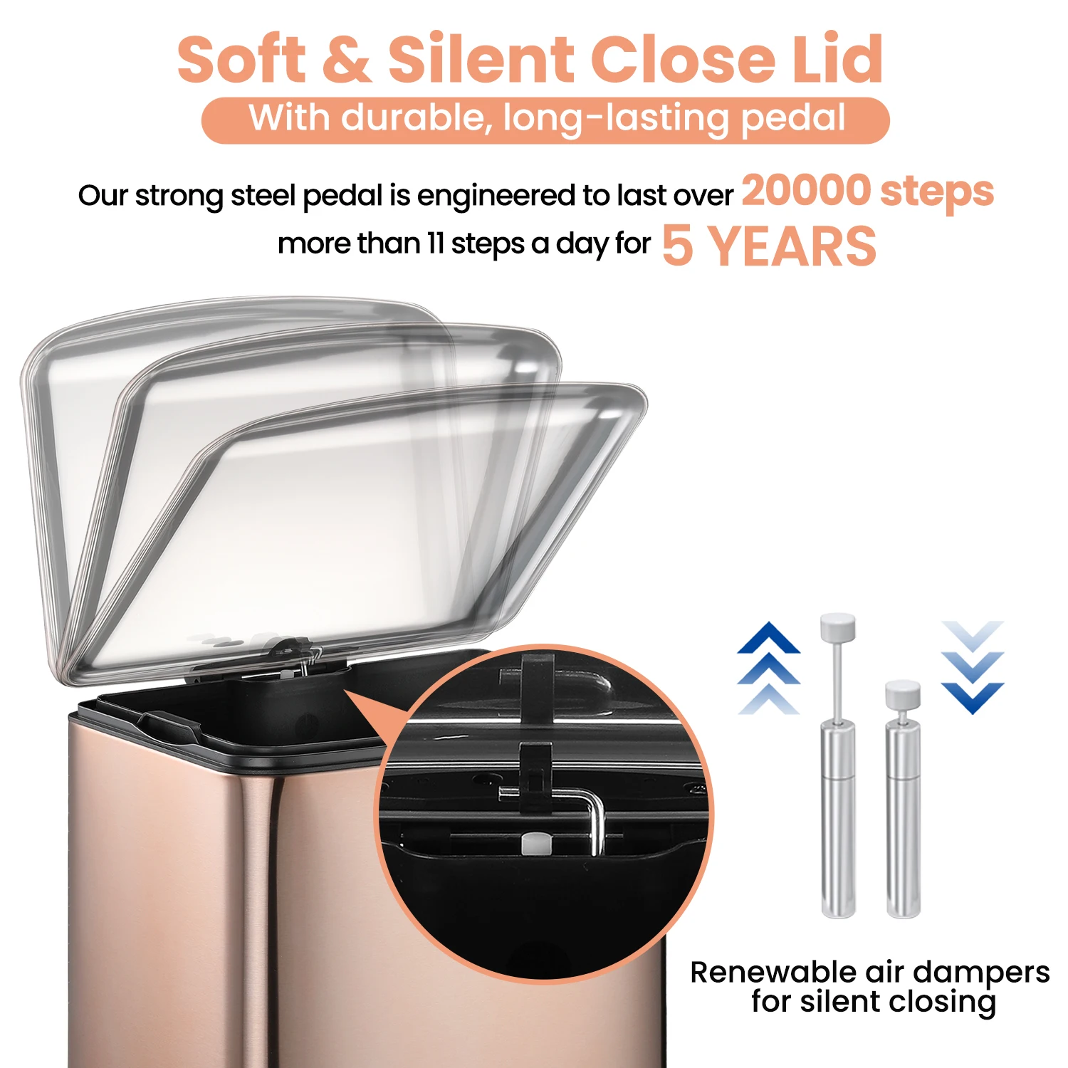 Jili Designs High Quality Stainless Steel Waste Bin Champagne Colour with Lid Pedal 30L Trash Can For home kitchen living room