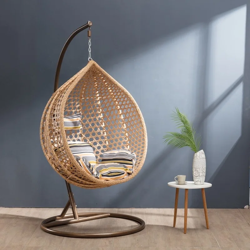  New woven patio swing single seat cheap egg chair thick rattan outdoor
