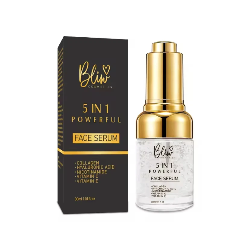 Natural Private Label Collagen Hyaluronic Acid Nicotinamide Vitamin C Vitamin E Anti-Aging Brightening 5 In 1 Powerful Serum