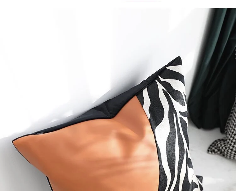 
Modern Faux Leather Pillow Cover Decorative Throw Pillow Cases Brown Leather Back Couch, Sofa, Bedroom Luxury Home Decor 