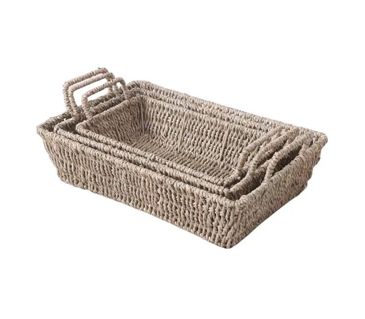 Natural handwoven square sea grass basket for organize sundries