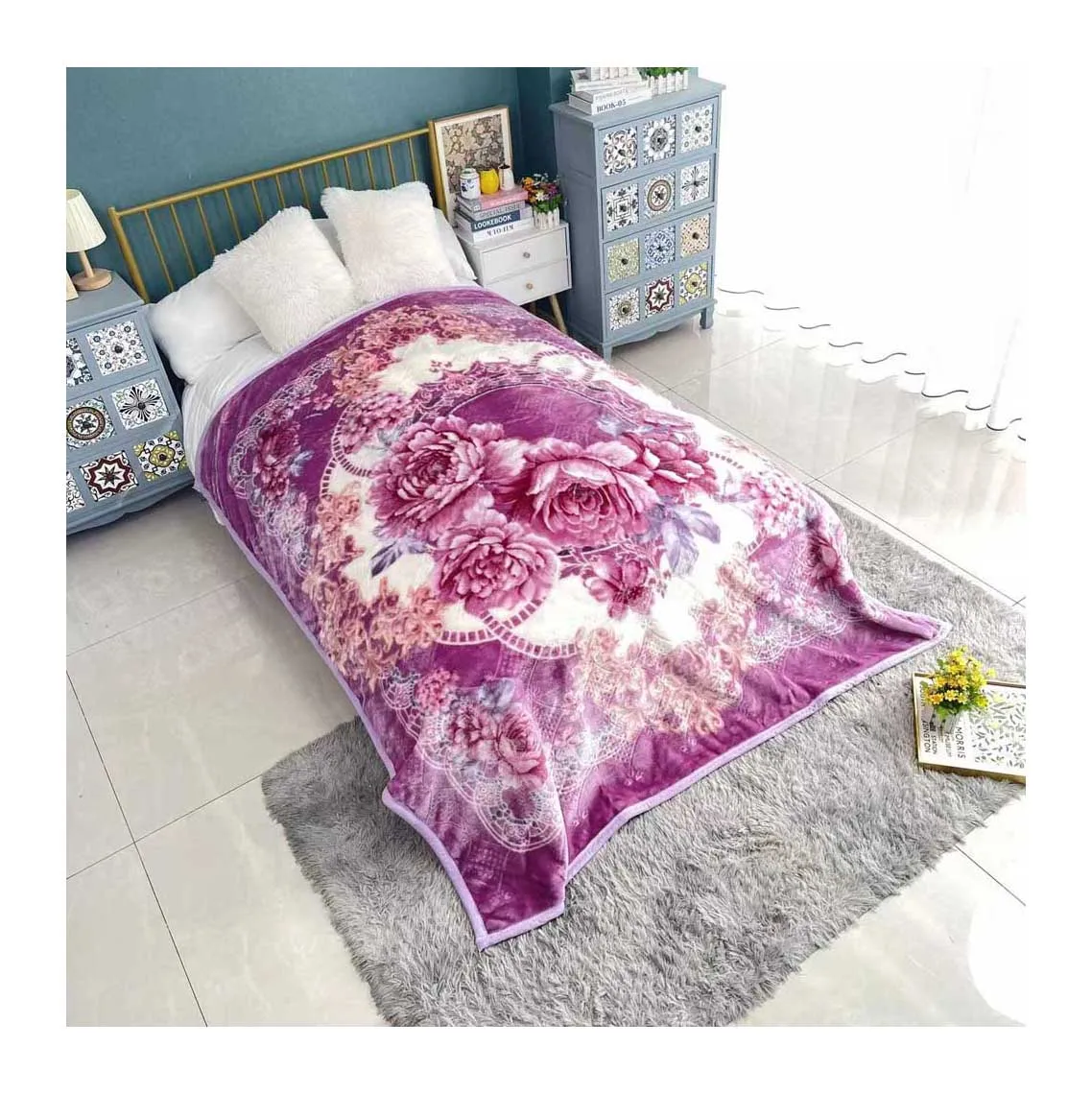 12 кг высокого класса тиснением 2 слоя с цветочным принтом фиолетовый двуспальная кровать на складе комплекты цена утка одеяло raschel