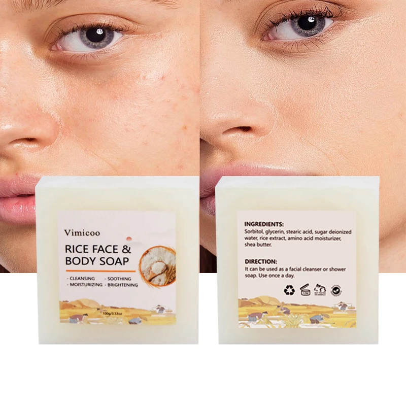 Factory Direct Sell Organic Vegan Deep Cleansing Soothing Rice Extract Soap Bar Skin Care Handmade Rice Face Body Soap