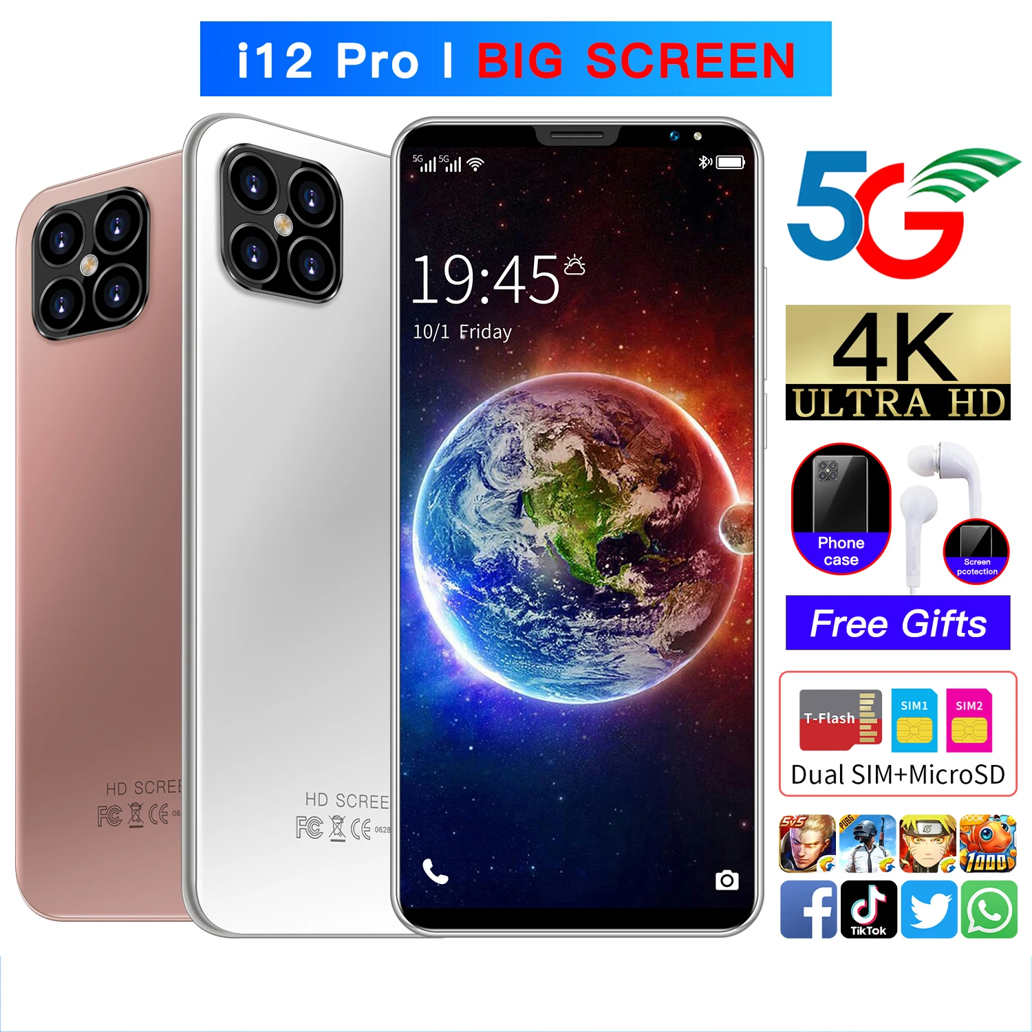 Global Version i12 Pro Max Smartphone 6.1inch Full Screen 4GB +64GB Android 10 .0 4000mAh Telefon Celular Mobile Phone