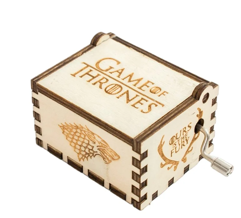 Wooden engraved name music box hand crank