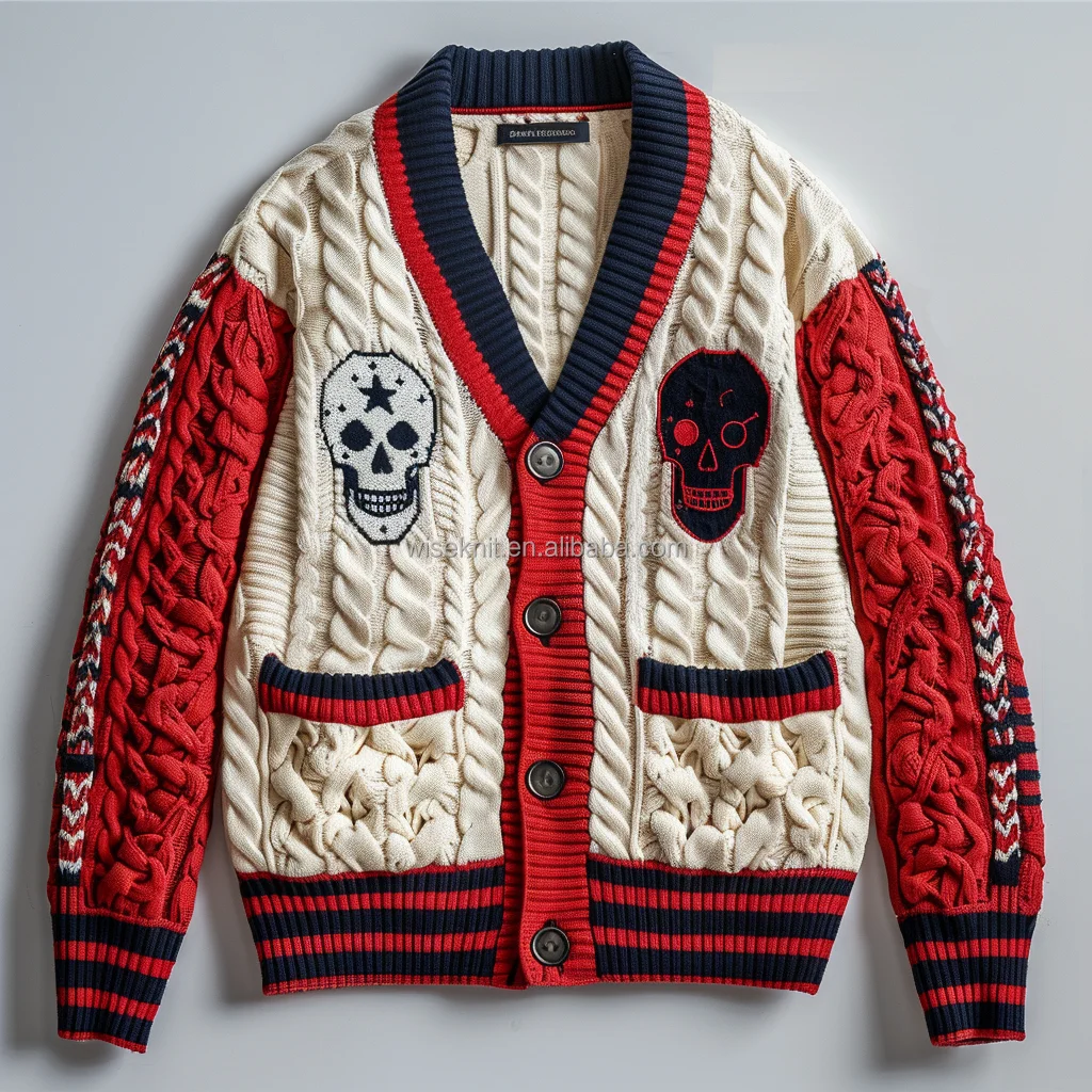 Oversized Knit y2k button striped pattern raw edge V neck Jacket Cotton Cardigan for Office Ladies Lady Womens