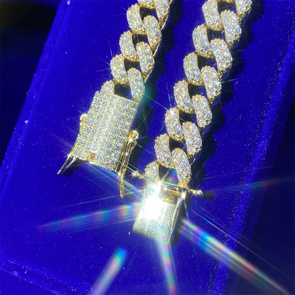 15mm Mens White Gold Diamond 18k Glod Plated Cuban Link Chain Bracelet For Men