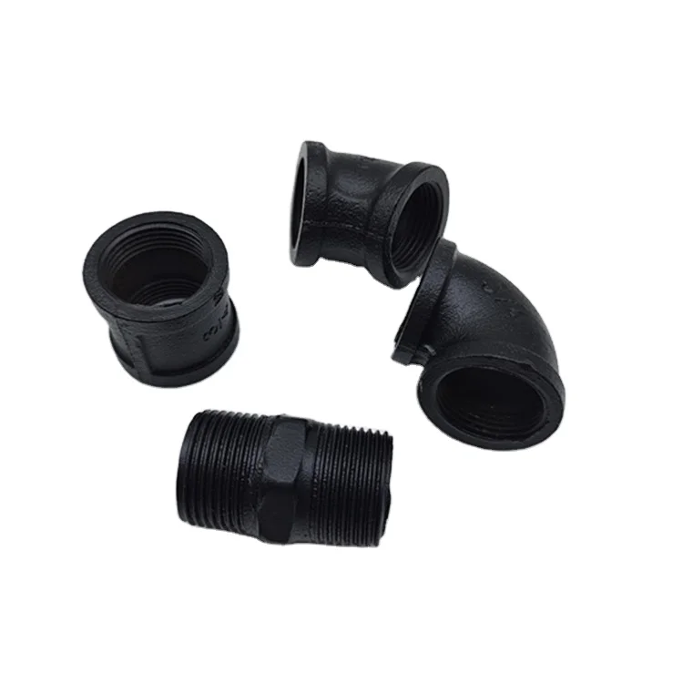 Black malleable cast iron toilet paper holder parts decorative pipe connector pipe fittings 90 degree banded Elbows