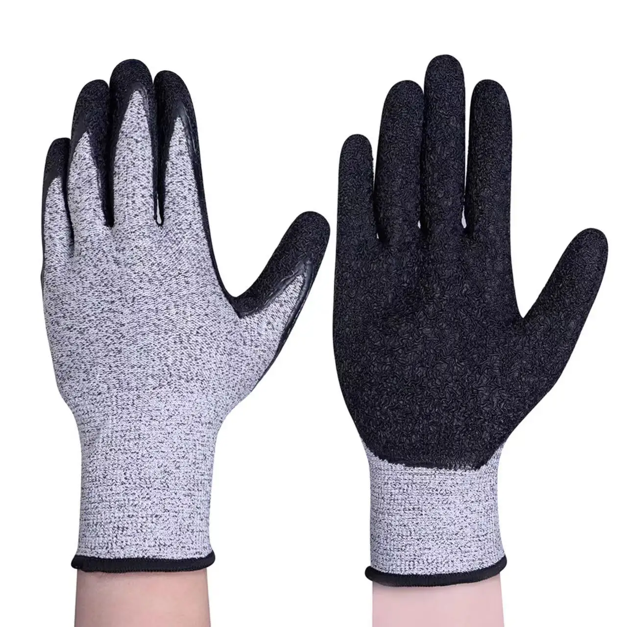 HPPE level 5 cut Protection crinckle latex coated construction work Cut Resistant Gloves