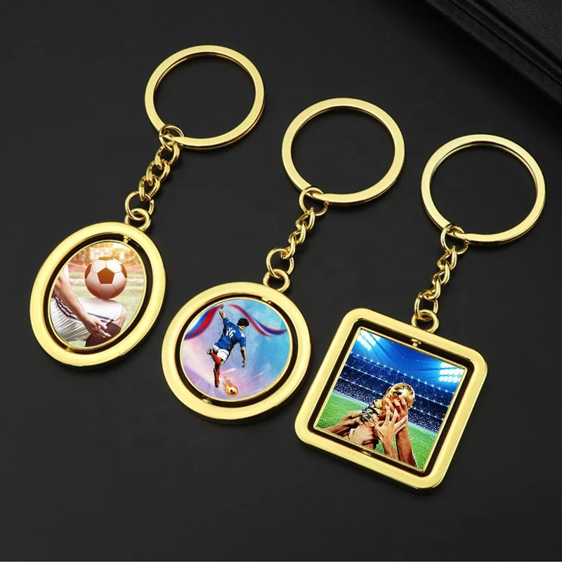 Cheap Bulk Stock Rotating Metal Keyring Blank Spinning Keychain Round Square Key chain