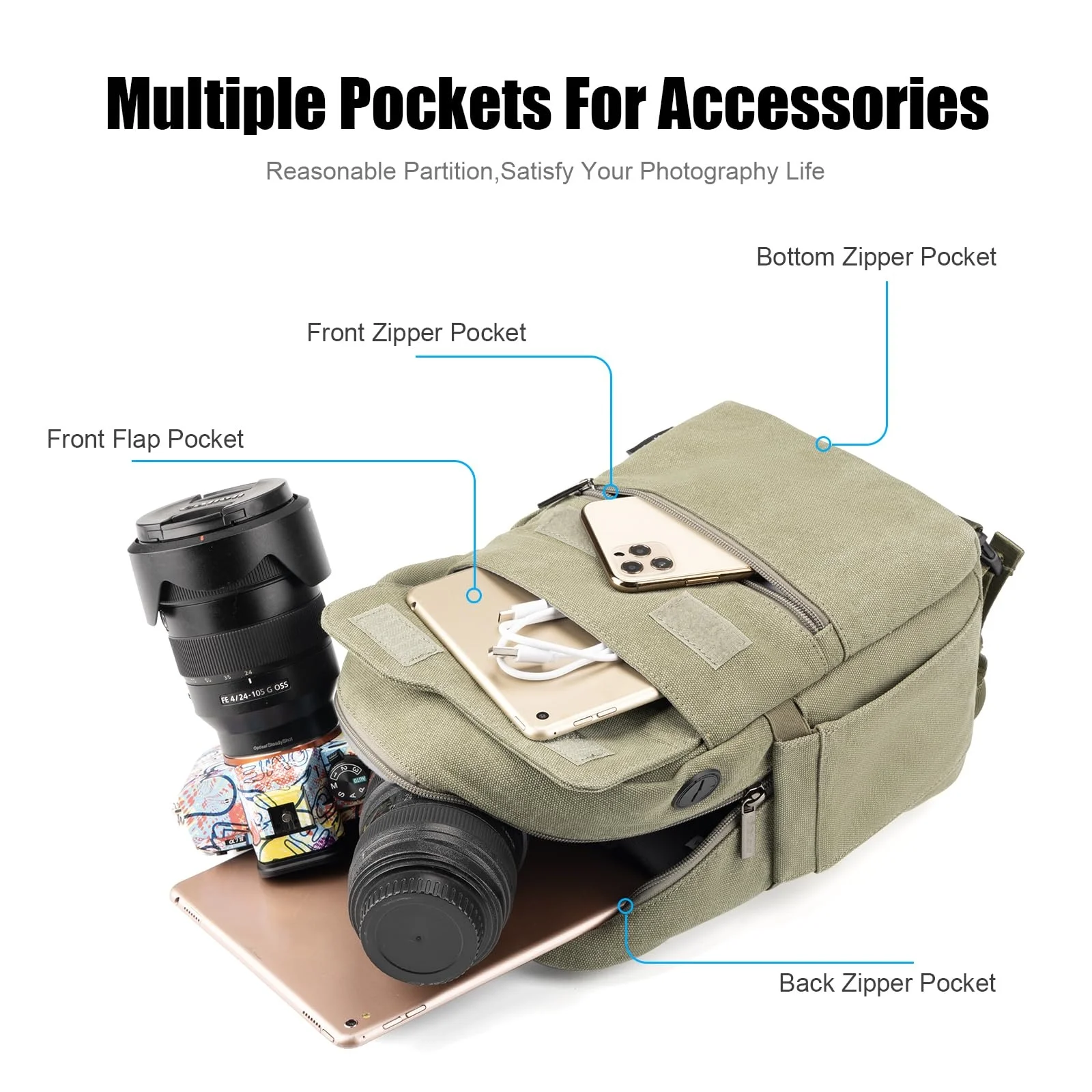 Lightweight Waterproof Camera Crossbody Shoulder Bag Anti-shock Canvas Travel Photography Sling Bag Case for DSLR/SLR/Mirrorless