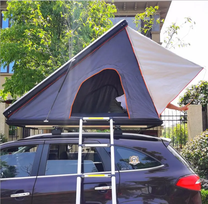 2024 Light Weight Car Triangle 4 Person Aluminum Hardshell Roof Top Tent with Solar