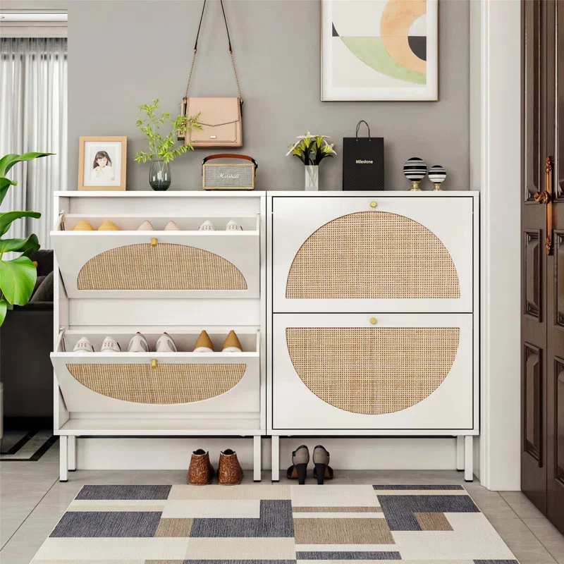 Natural Accent Rustic Wood Sideboard Furniture Rattan Buffet Cabinet for Living Room Bedroom Kitchen Hotel Use