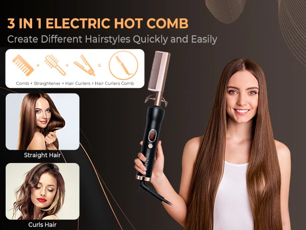 Electric Hot Heating Comb LED Display 450F Hair Straightener Comb Hair Straightening Brush Heat Hot Comb
