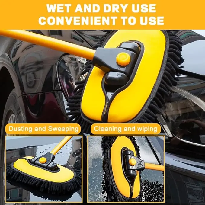 Long-Handle Telescopic Microfiber Car Wash Mop Kit Multifunction Chenille Cleaning Brush for Car Care Rotating Adjustable