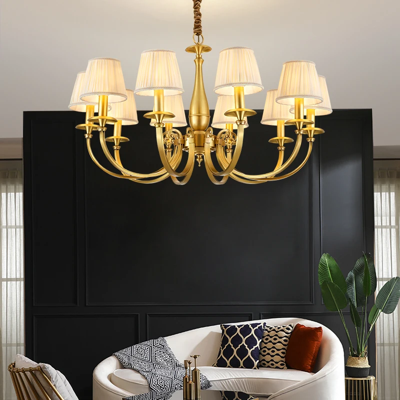 American brass chandelier atmospheric living room lamp dining room lamp simple study bedroom creative personality art chandelier