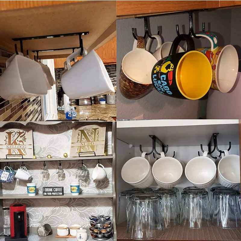Set of 3 Pack Under Cabinet Mug Rack, Mug Holder With 12 Rustproof Hooks for Bar Kitchen Utensils Display